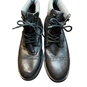 Tommy Hilfiger Boots Mens Size‎ 12 Black Leather Combat Lined Lug Sole TMHERBIE